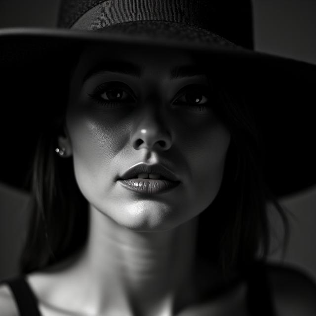 Potret wanita dengan topi, gaya vintaj, cahaya lembut.